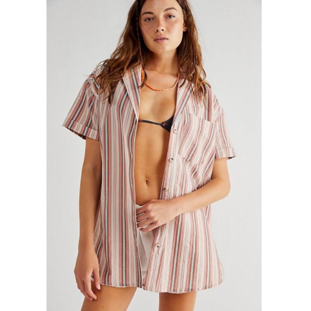 Free People Poolside Printed Boyfriend Shirt Size Small NEW